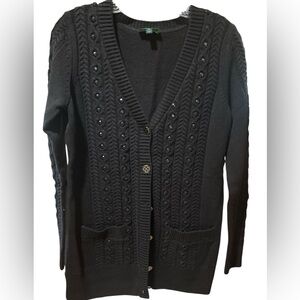 🛍️#2529 EUC CHRISTIAN SERANO C. Wonder Blk Knit Cardigan w/ Embellished Buttons